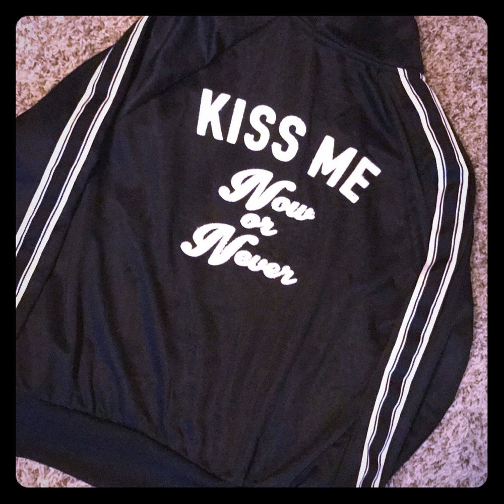F21 Kiss Me Now or Never Black Track Jacket
